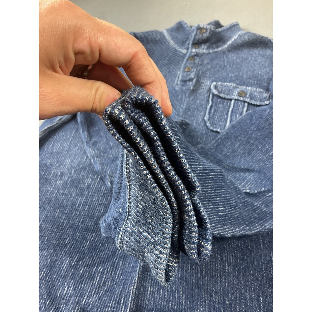 Lucky Brand Sweater Mens L Blue Henley Mock Neck Button Pocket Knit Lightweight - Picture 3 of 10